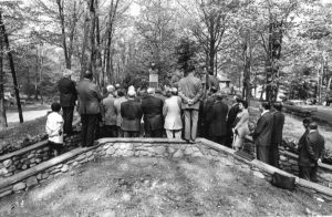 Group Photo around Taras Shevchenko bust at 1975 UNA General Meeting at Soyuzivka