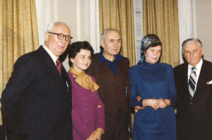 1986 UNA President and 3 others taking a group photo at the Ukrainian Institute of America